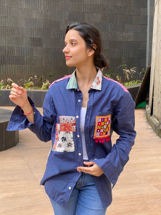 Patchwork Denim unisex shirt