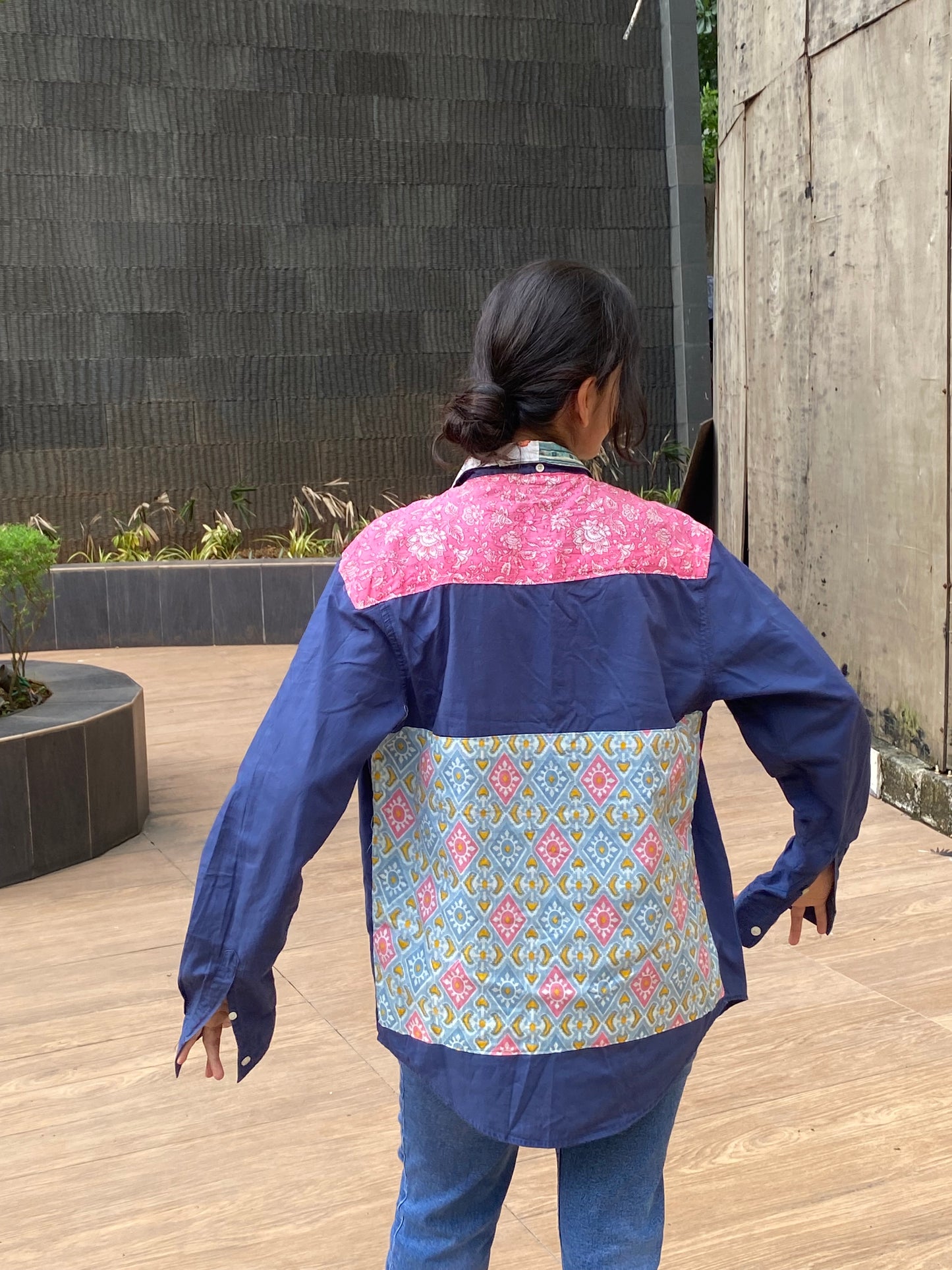 Patchwork Denim unisex shirt