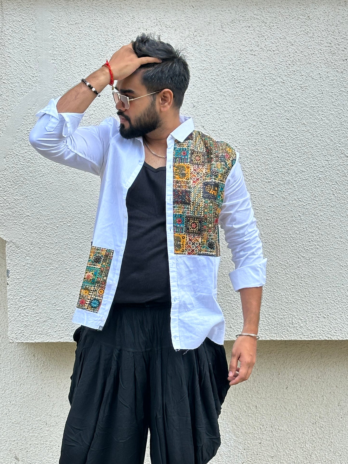 White Patchwork Unisex Shirt