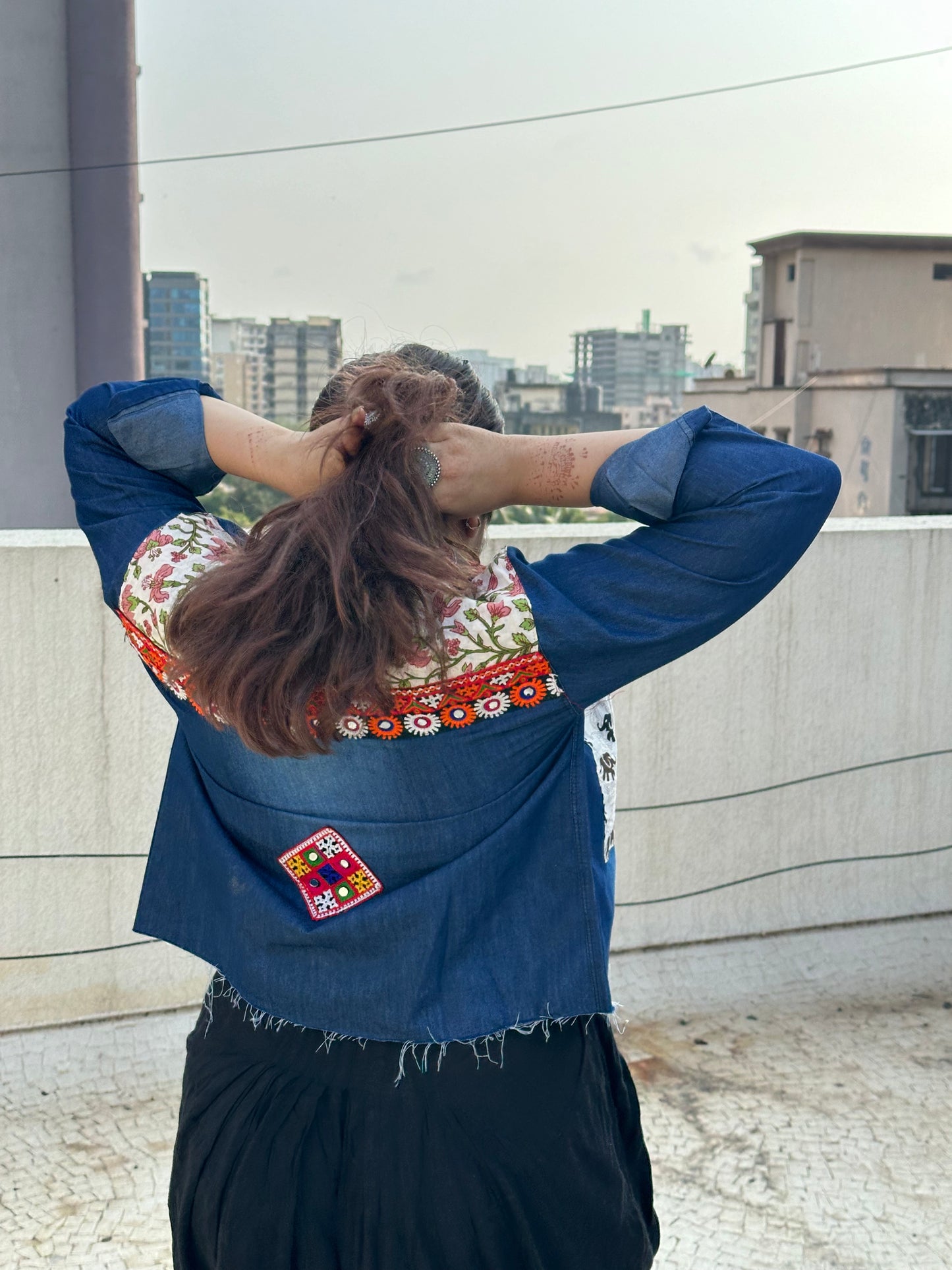 Crop Denim Patchwork Shirt
