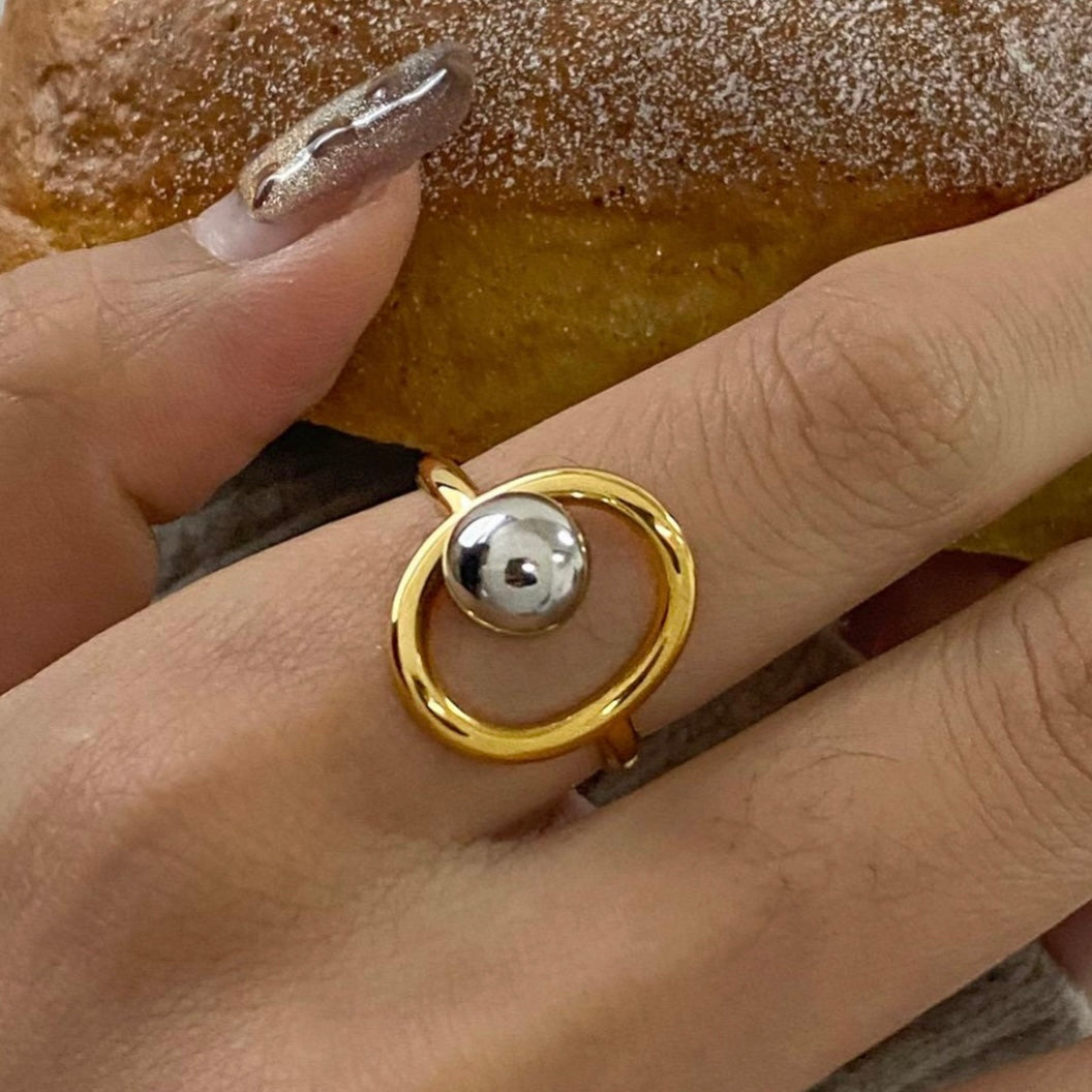 SILVER GOLD DUAL TONE ADJUSTABLE RING | 18K GOLD PLATED