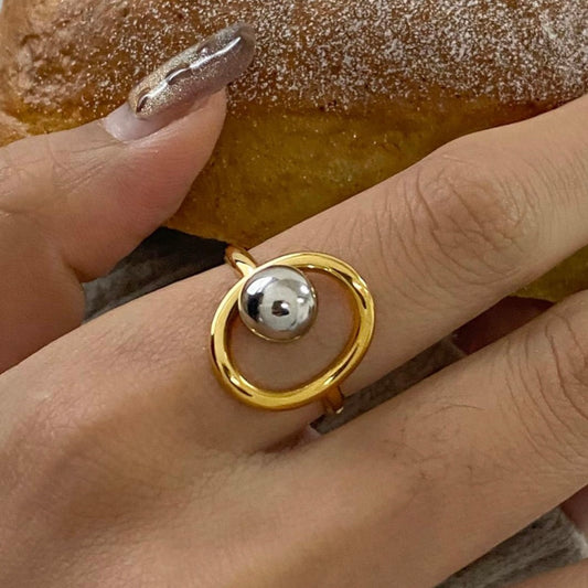 SILVER GOLD DUAL TONE ADJUSTABLE RING | 18K GOLD PLATED