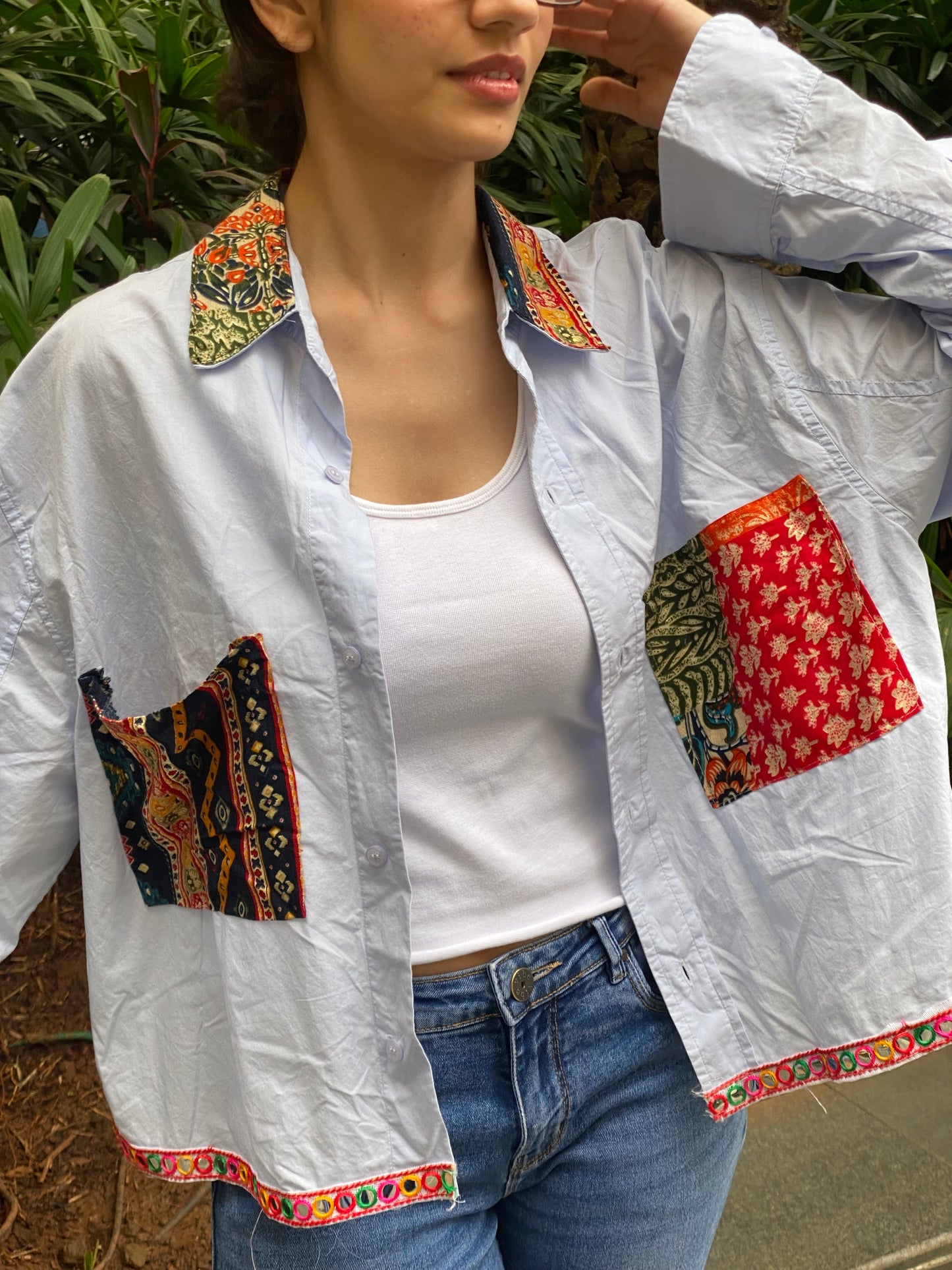 Patchwork crop denim jacket