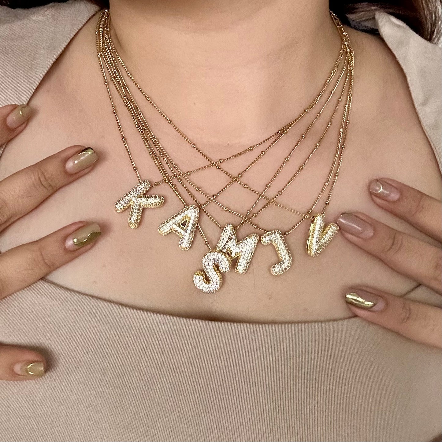SPARKLINK BUBBLE INITIAL NECKLACE | 18K GOLD PLATED
