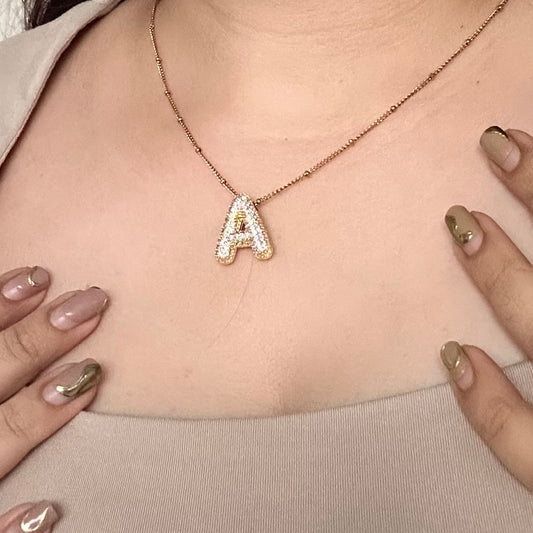SPARKLINK BUBBLE INITIAL NECKLACE | 18K GOLD PLATED