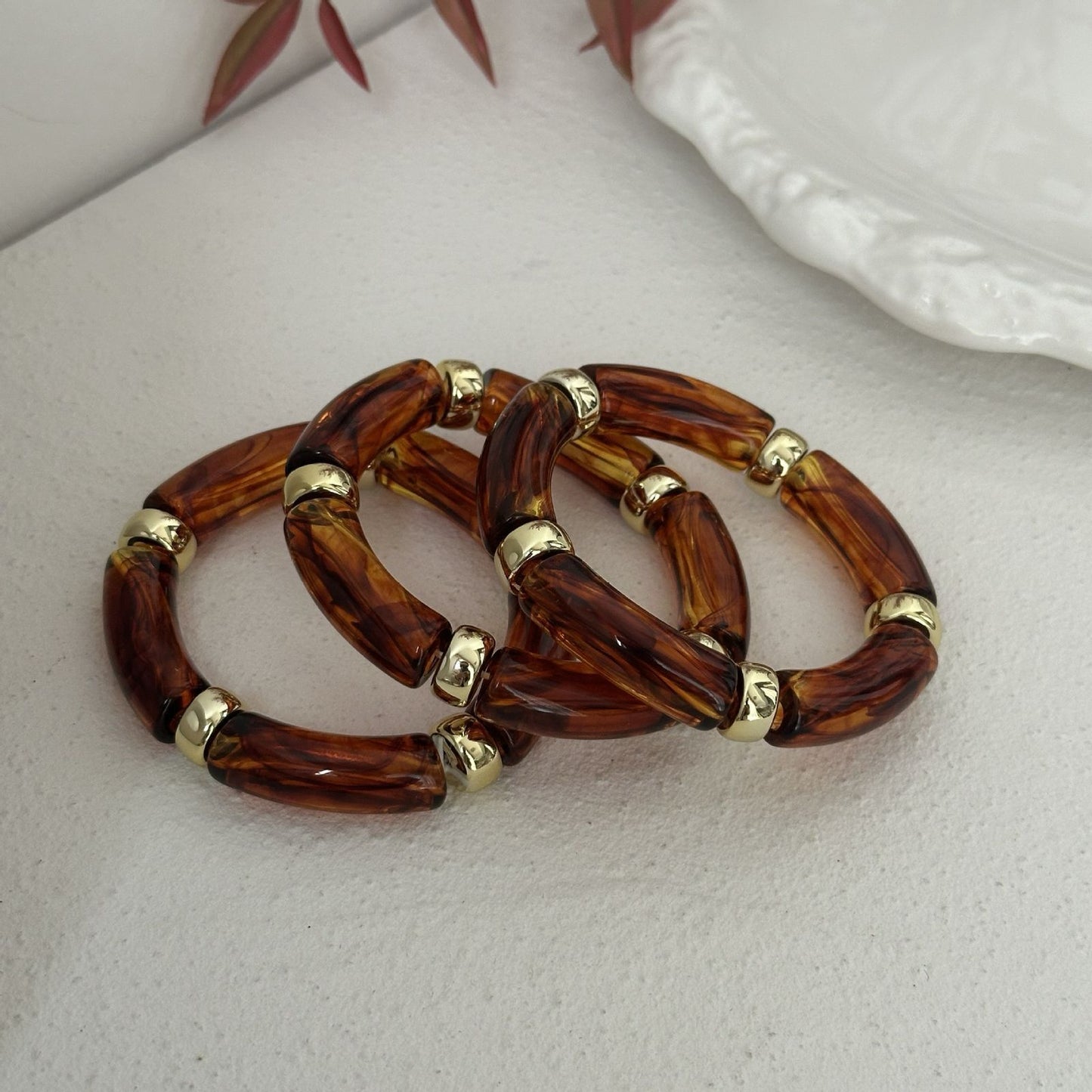 SET OF 3 ELASTIC RESIN/ACRYLIC BRACELETS