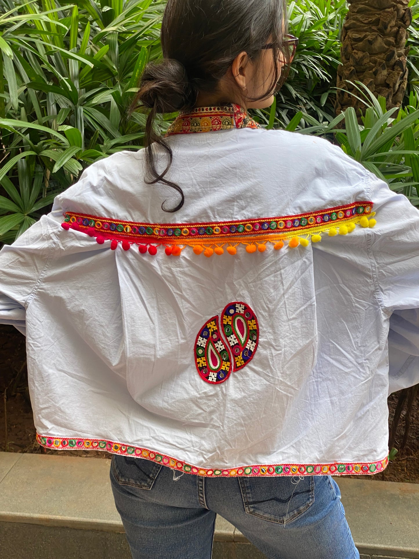 Patchwork crop denim jacket