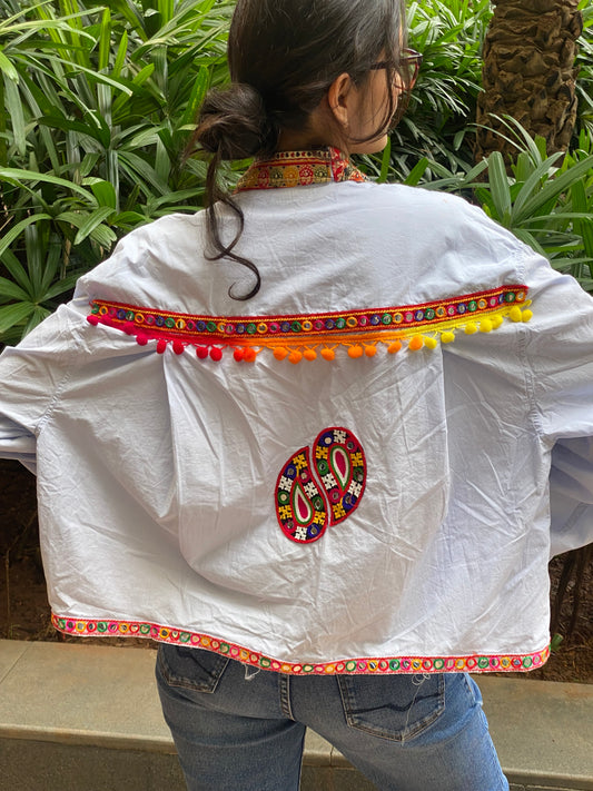 Patchwork crop denim jacket