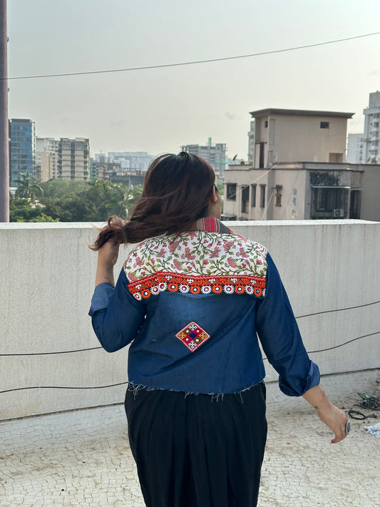 Crop Denim Patchwork Shirt