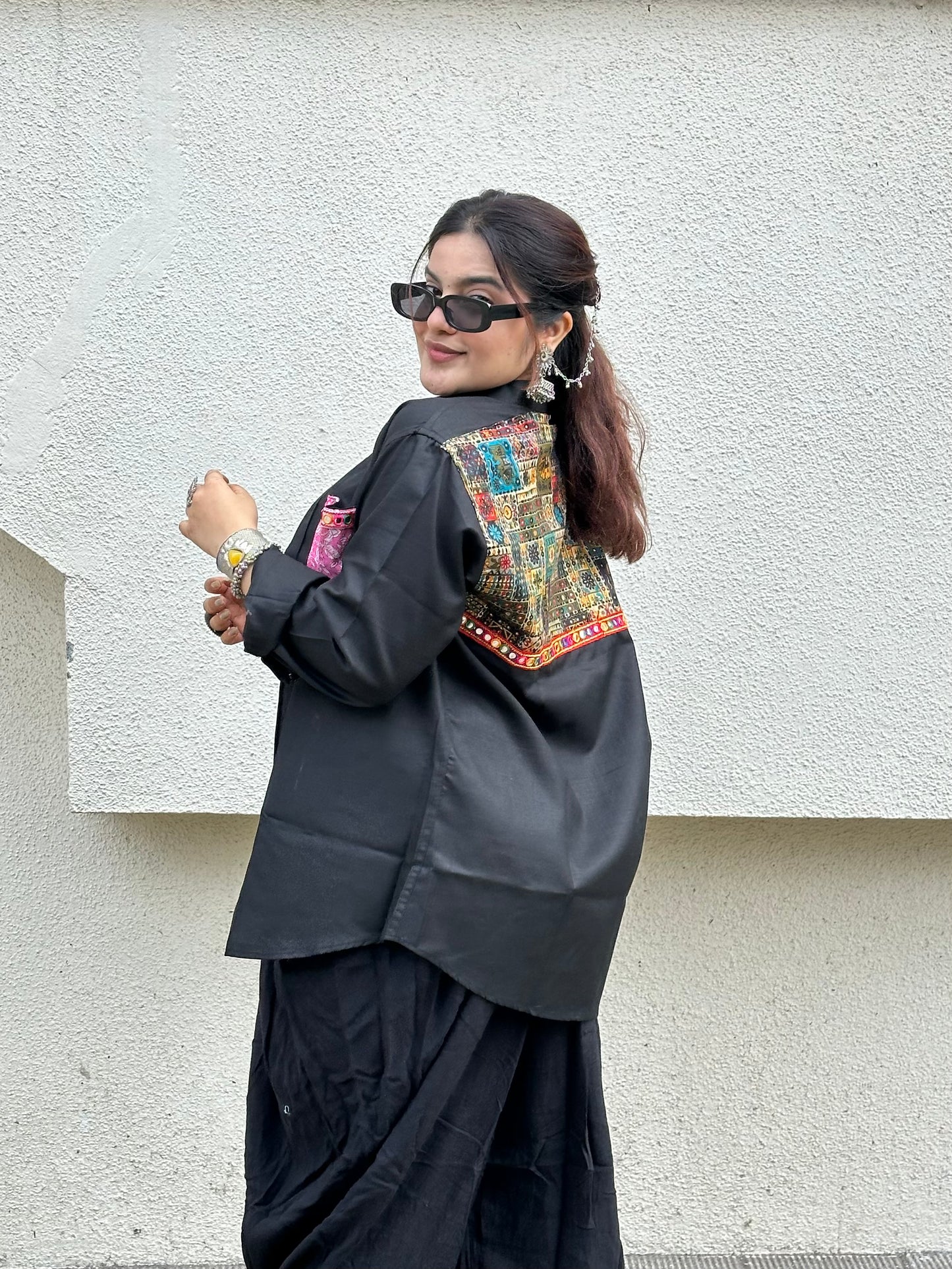Black Patchwork Unisex Shirt