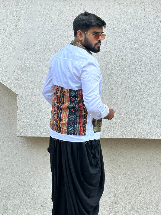 White Patchwork Unisex Shirt