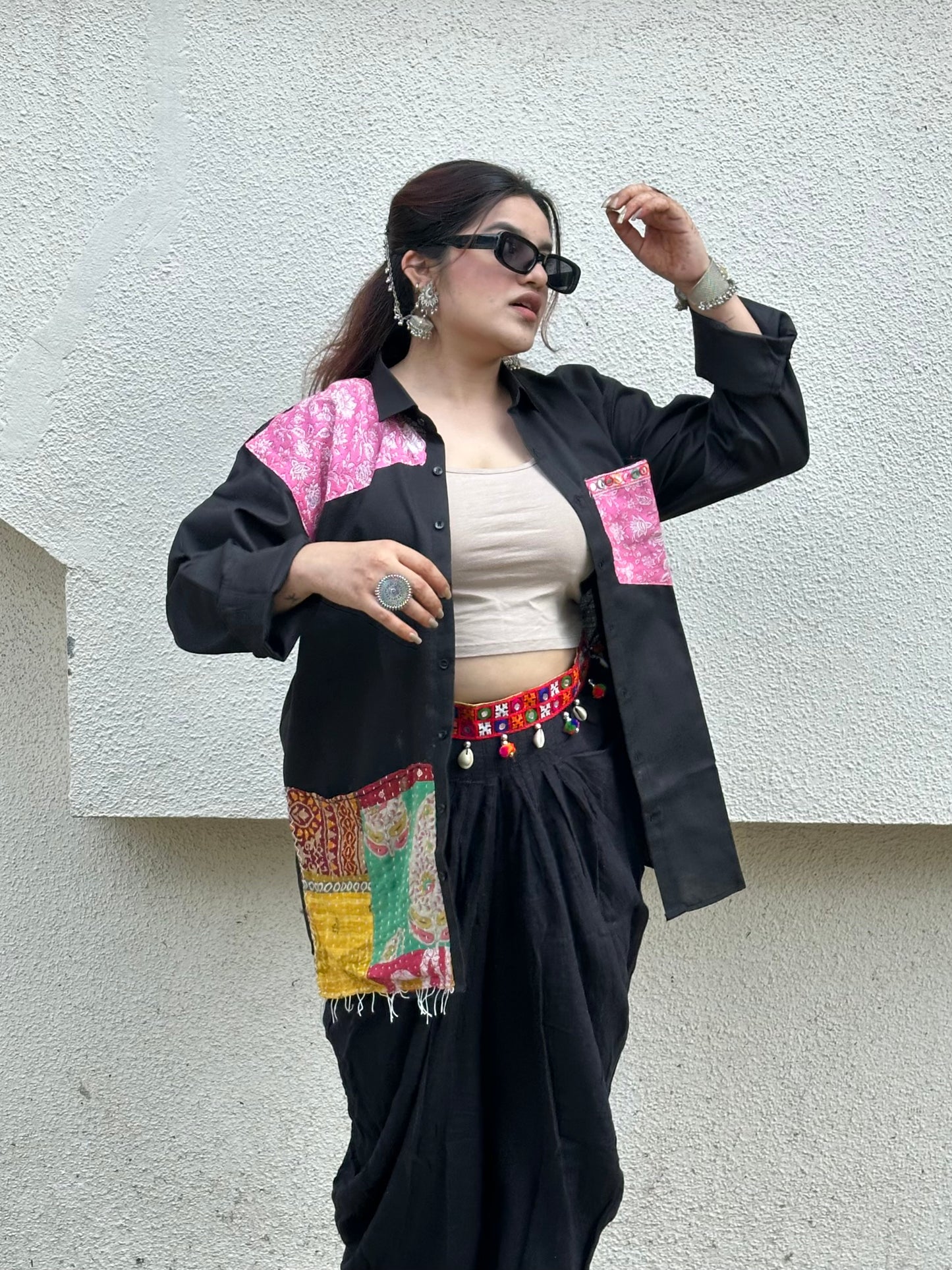 Black Patchwork Unisex Shirt