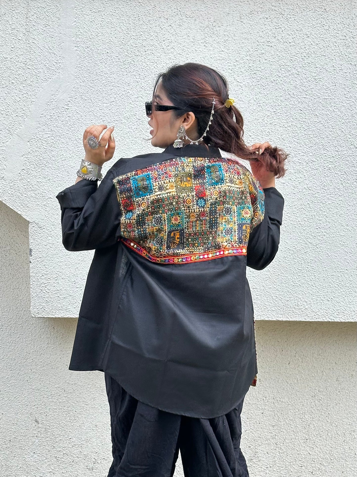 Black Patchwork Unisex Shirt