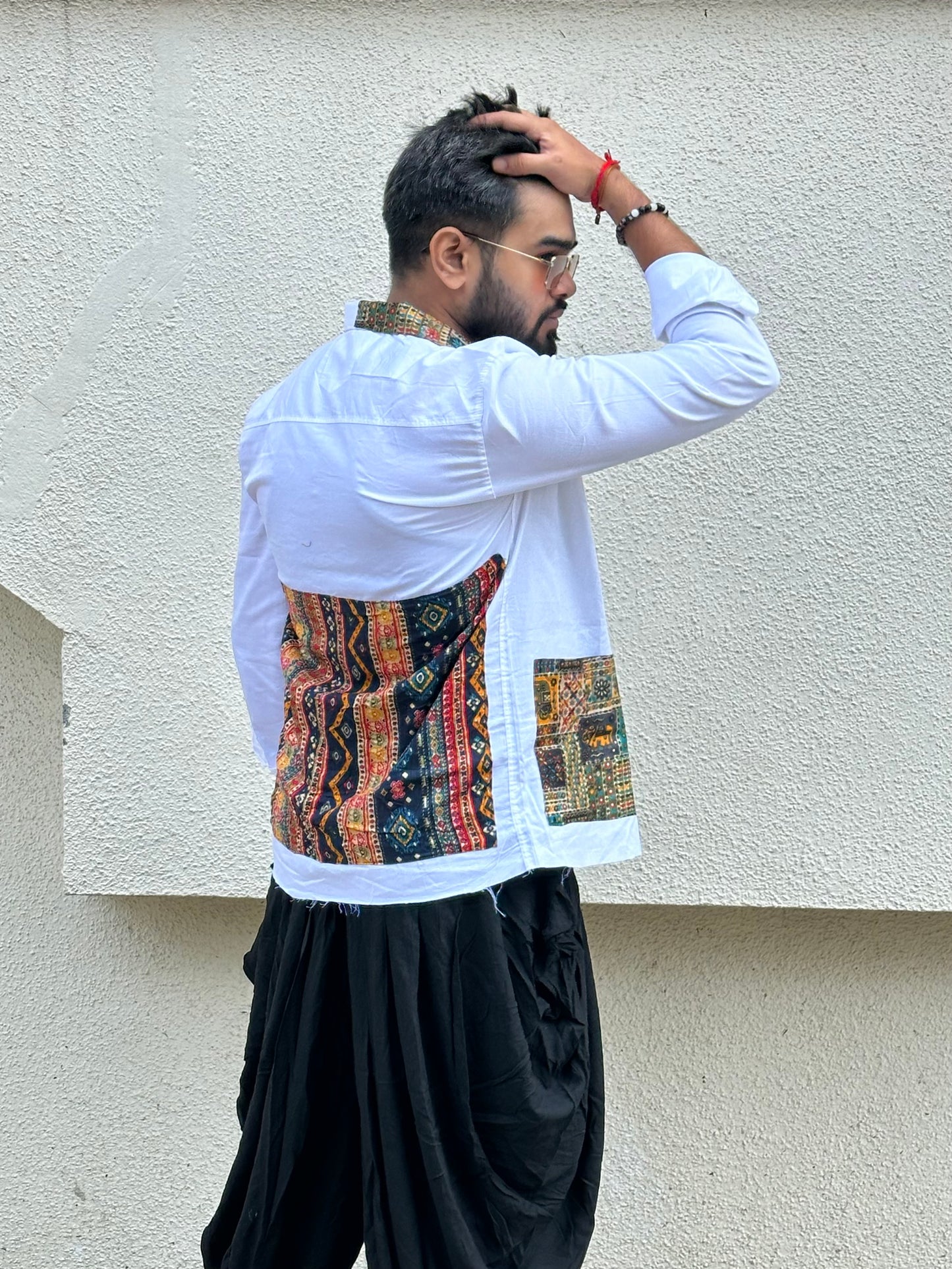 White Patchwork Unisex Shirt