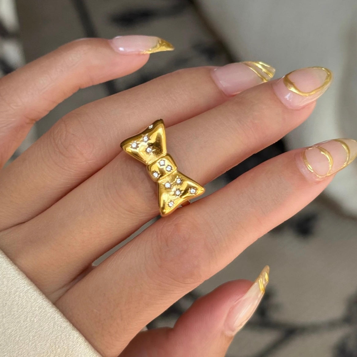 INTRICATE BOW ADJUSTABLE RING | 18K GOLD PLATED