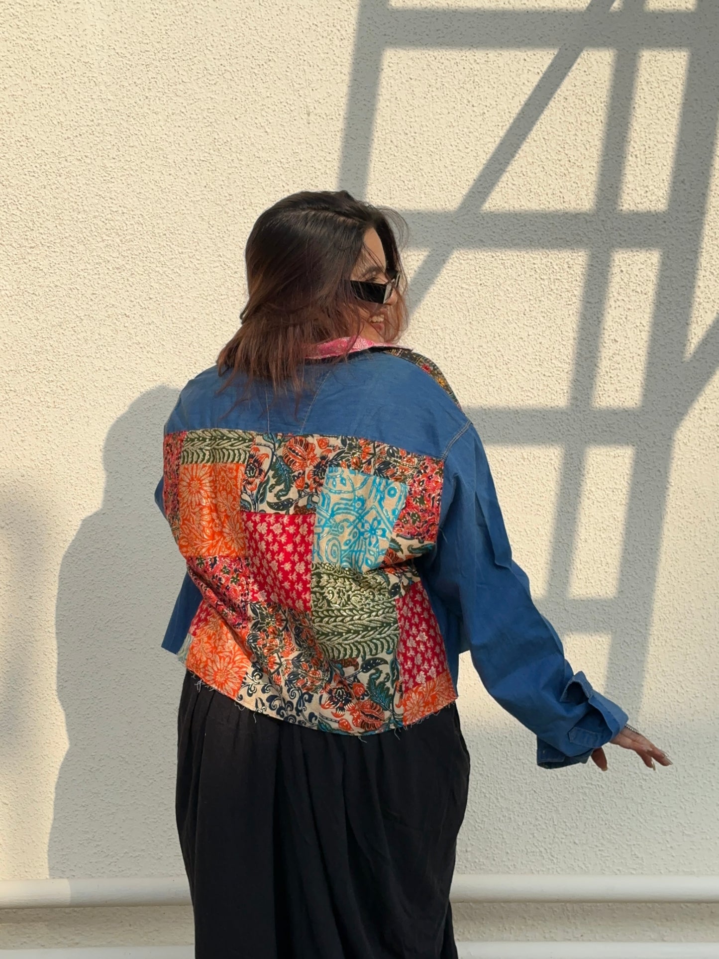 Denim Crop Patchwork Shirt