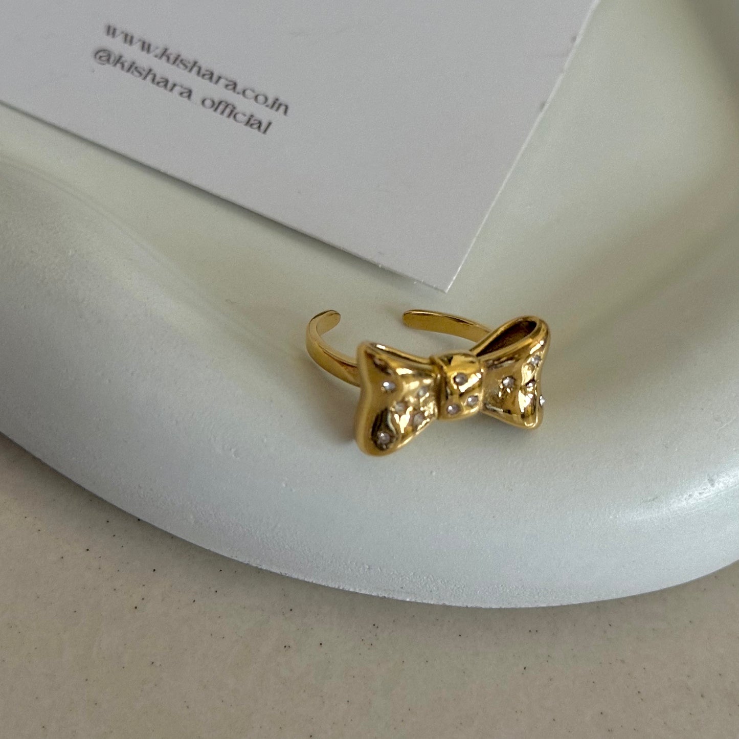 INTRICATE BOW ADJUSTABLE RING | 18K GOLD PLATED