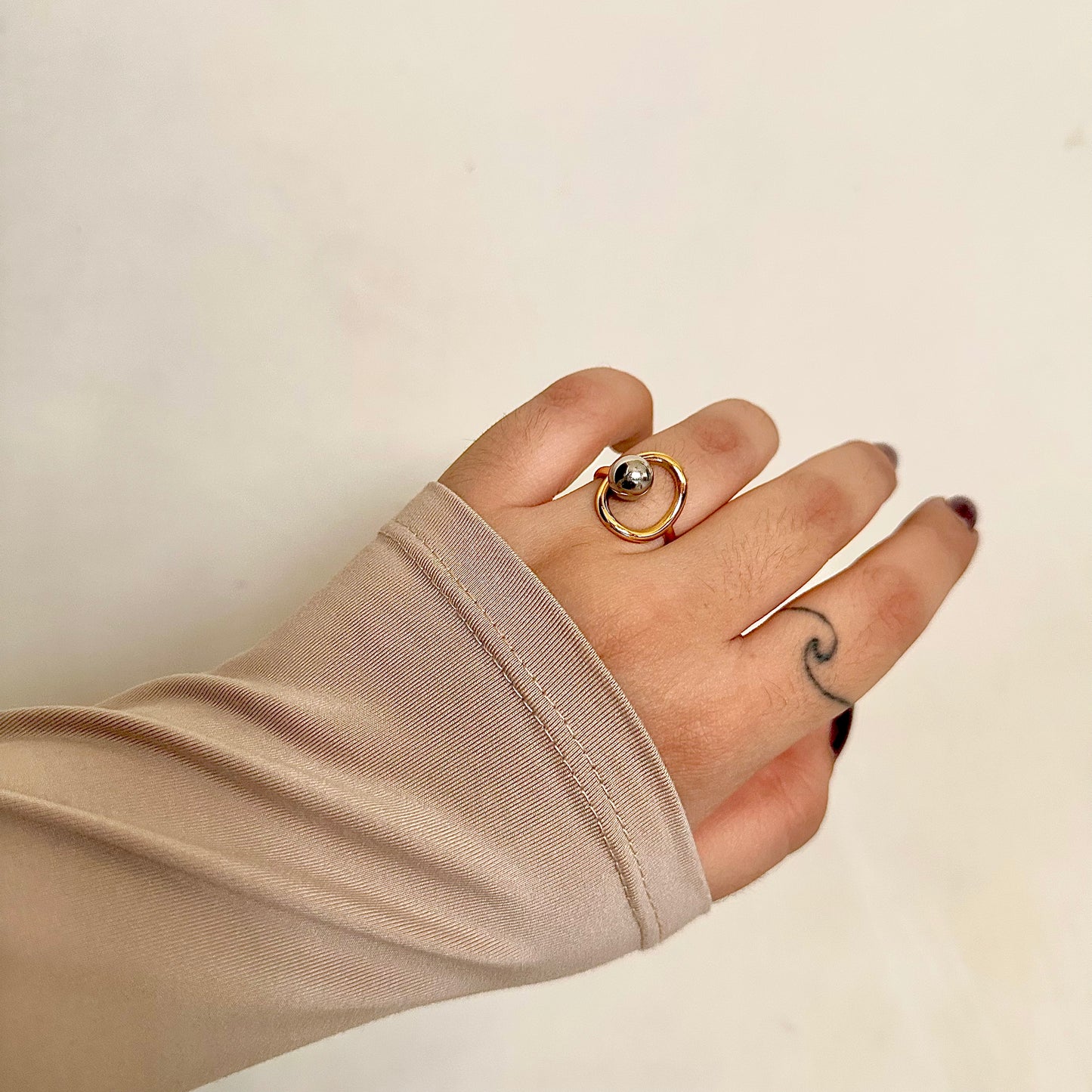SILVER GOLD DUAL TONE ADJUSTABLE RING | 18K GOLD PLATED