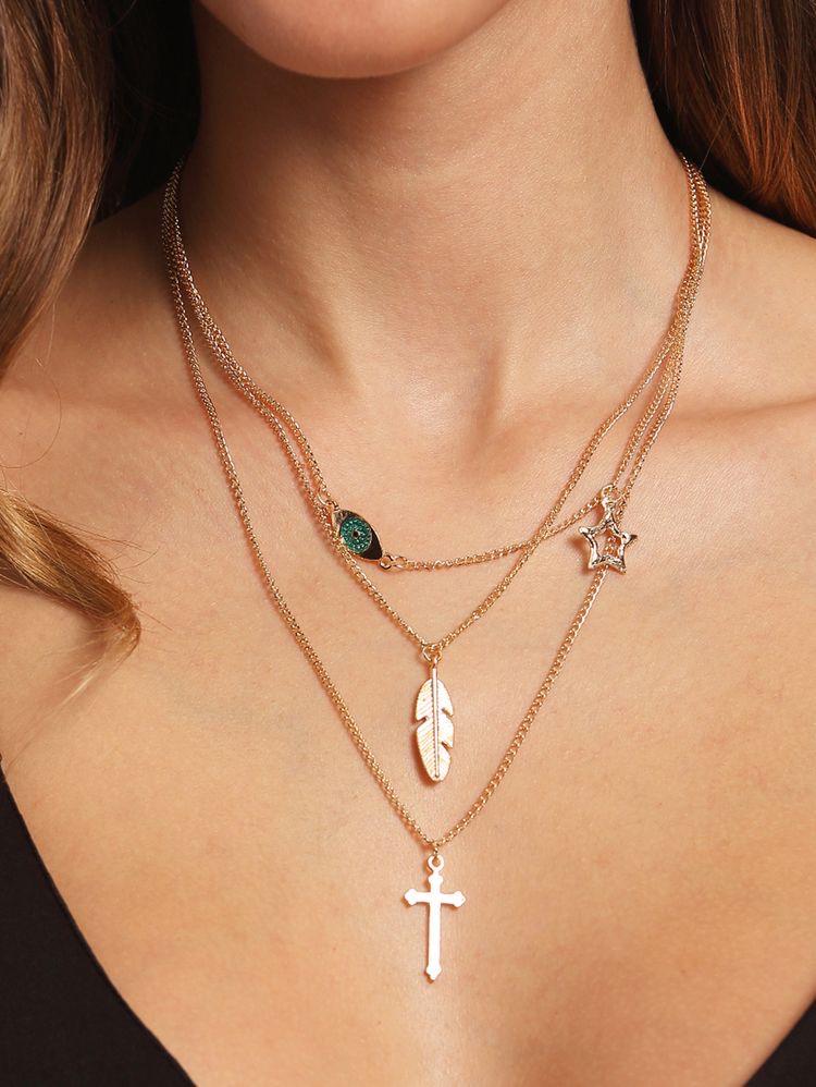Evil eye feather necklace
