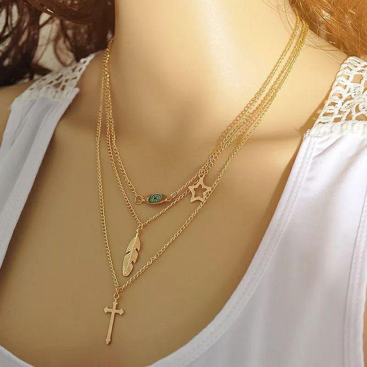 Evil eye feather necklace