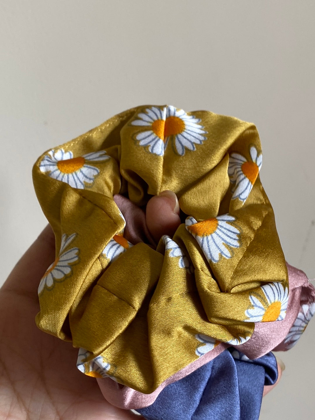Satin daisy scrunchies