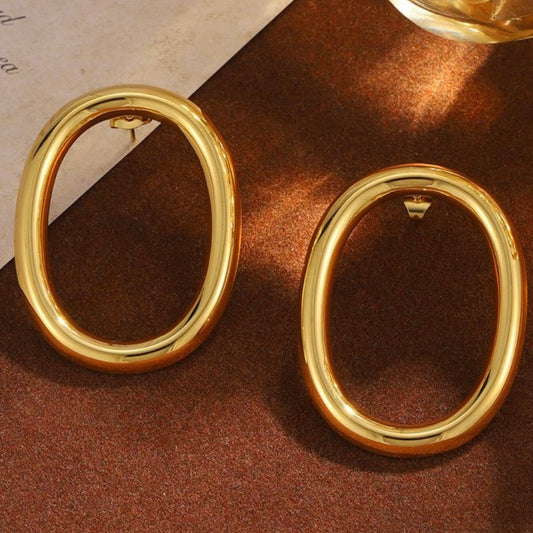 ELIN OVAL STUD EARRINGS | 18K GOLD PLATED