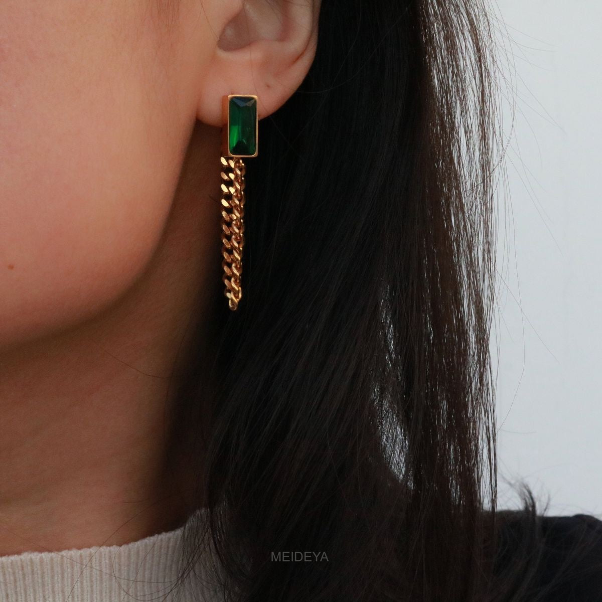 Emerald Chain Earrings