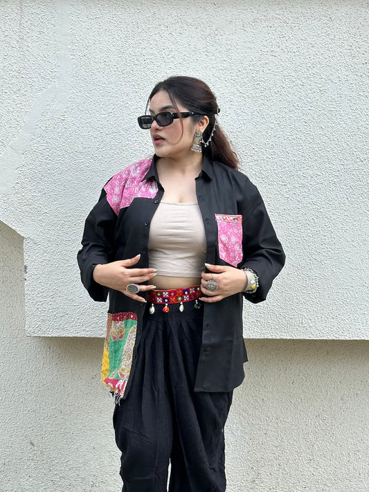 Black Patchwork Unisex Shirt
