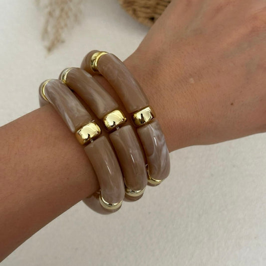 SET OF 3 ELASTIC RESIN/ACRYLIC BRACELETS