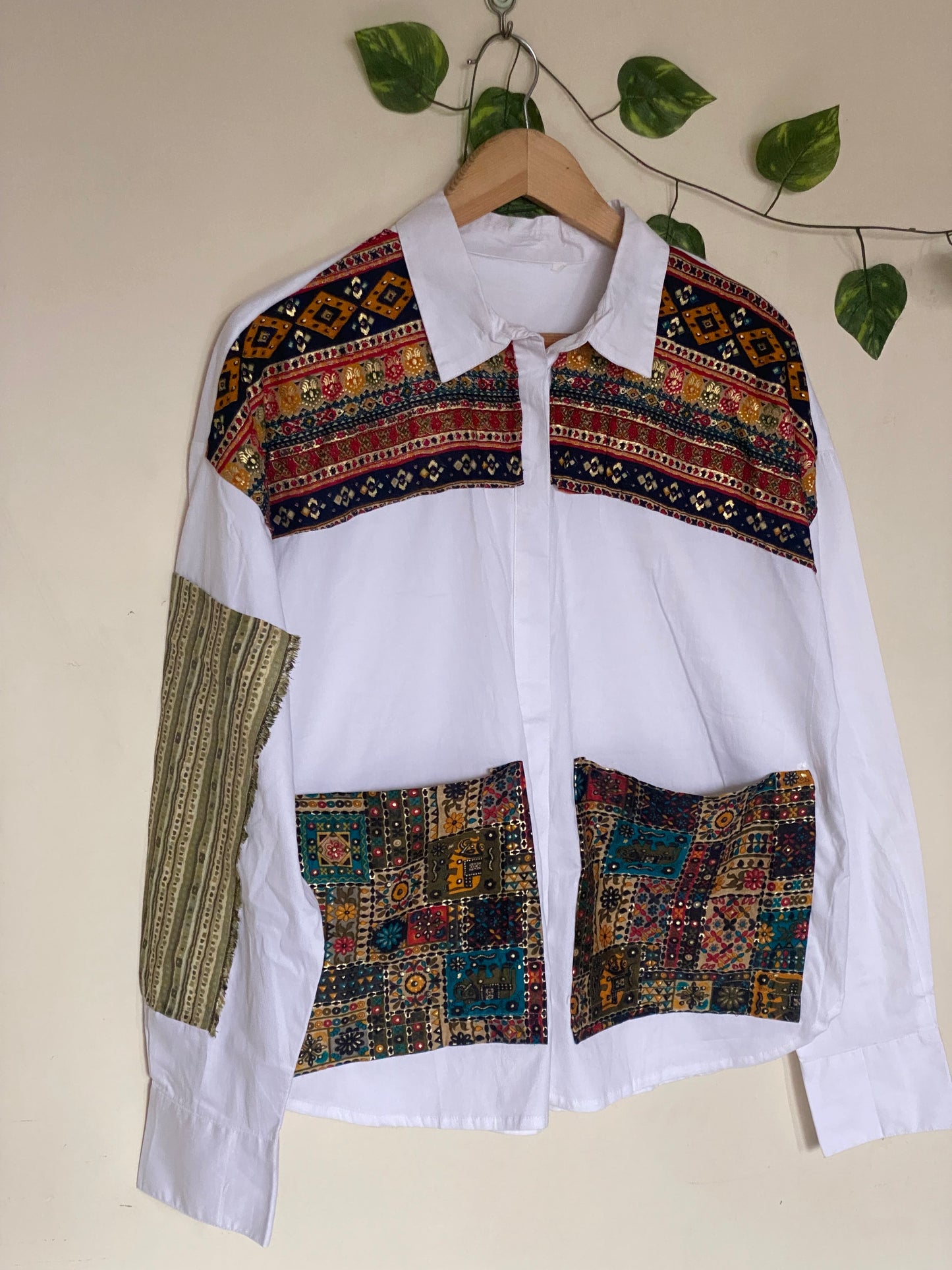 Patchwork White Unisex Shirt