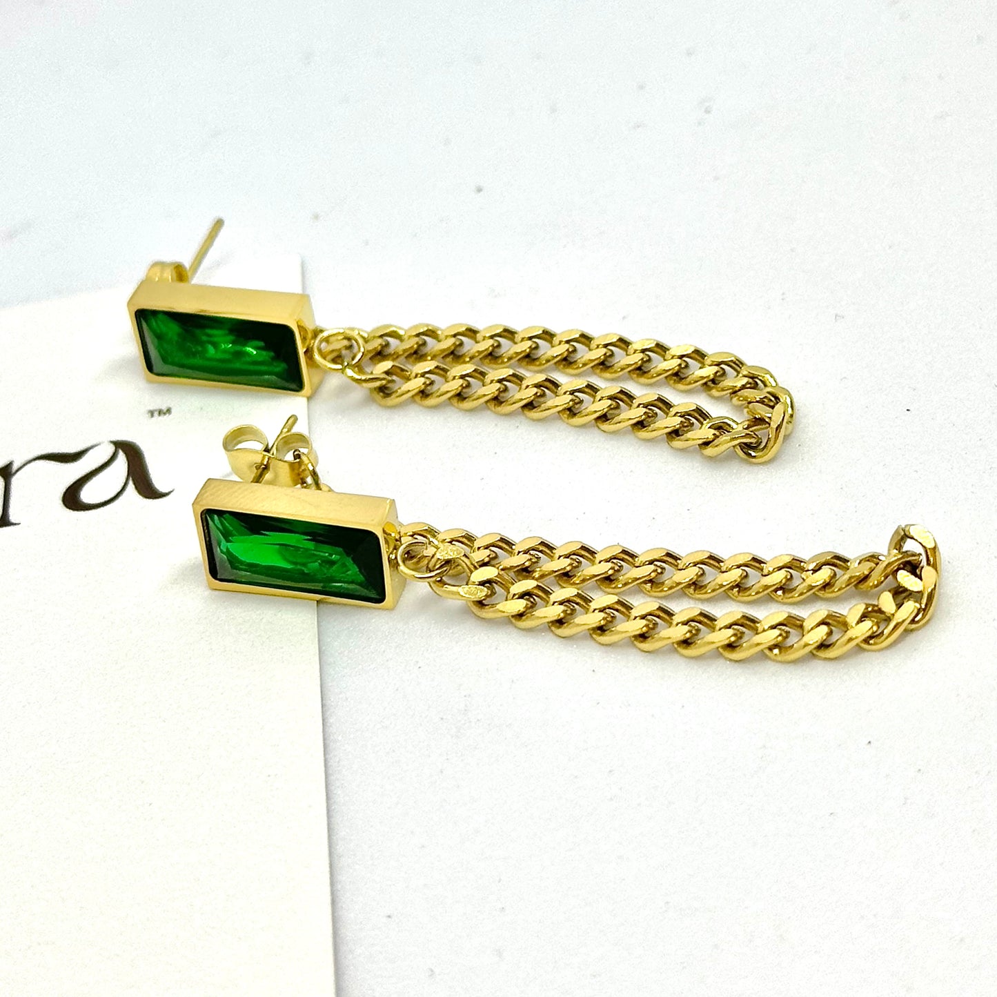 Emerald Chain Earrings