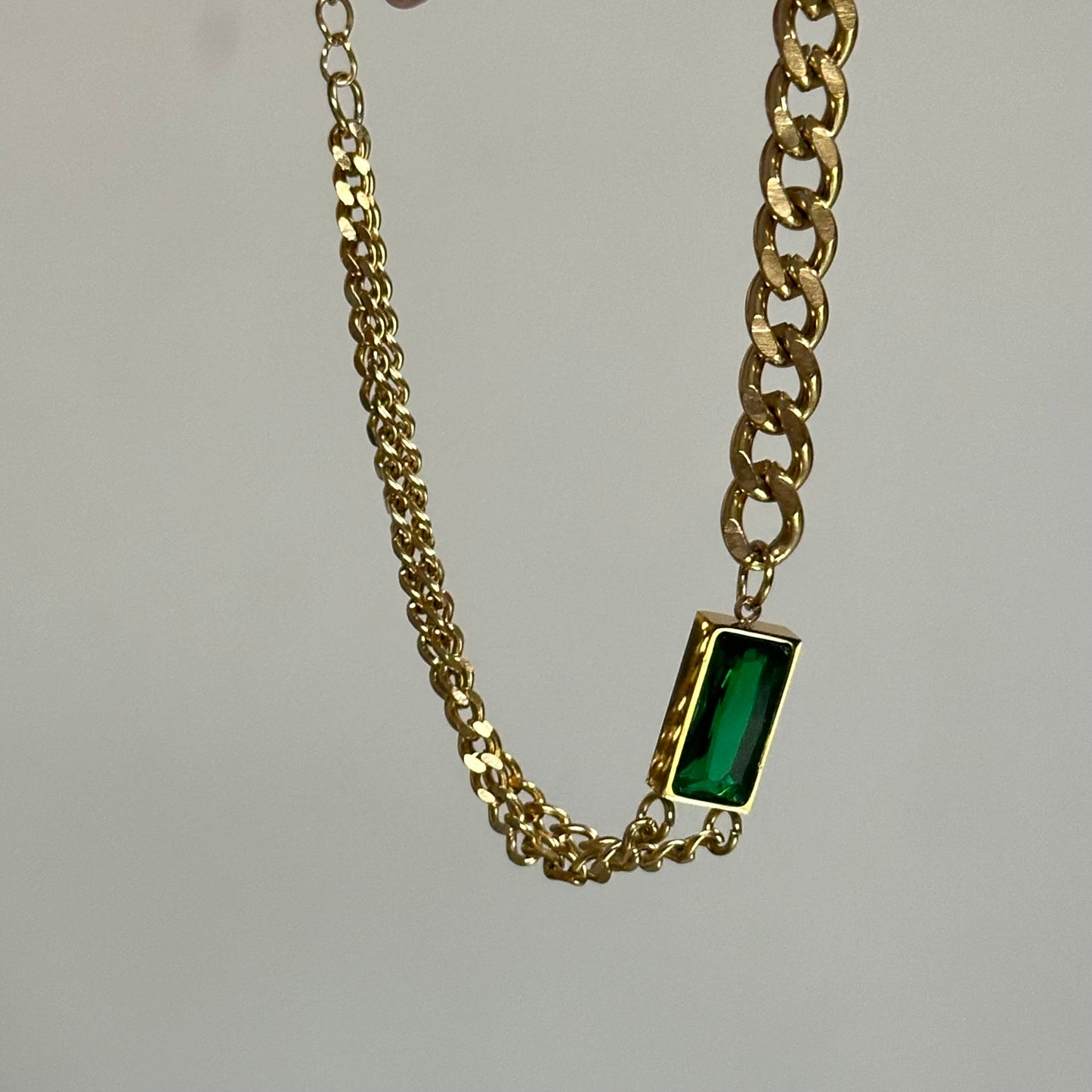 Emerald double chain bracelet