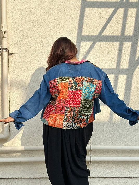 Denim Crop Patchwork Shirt