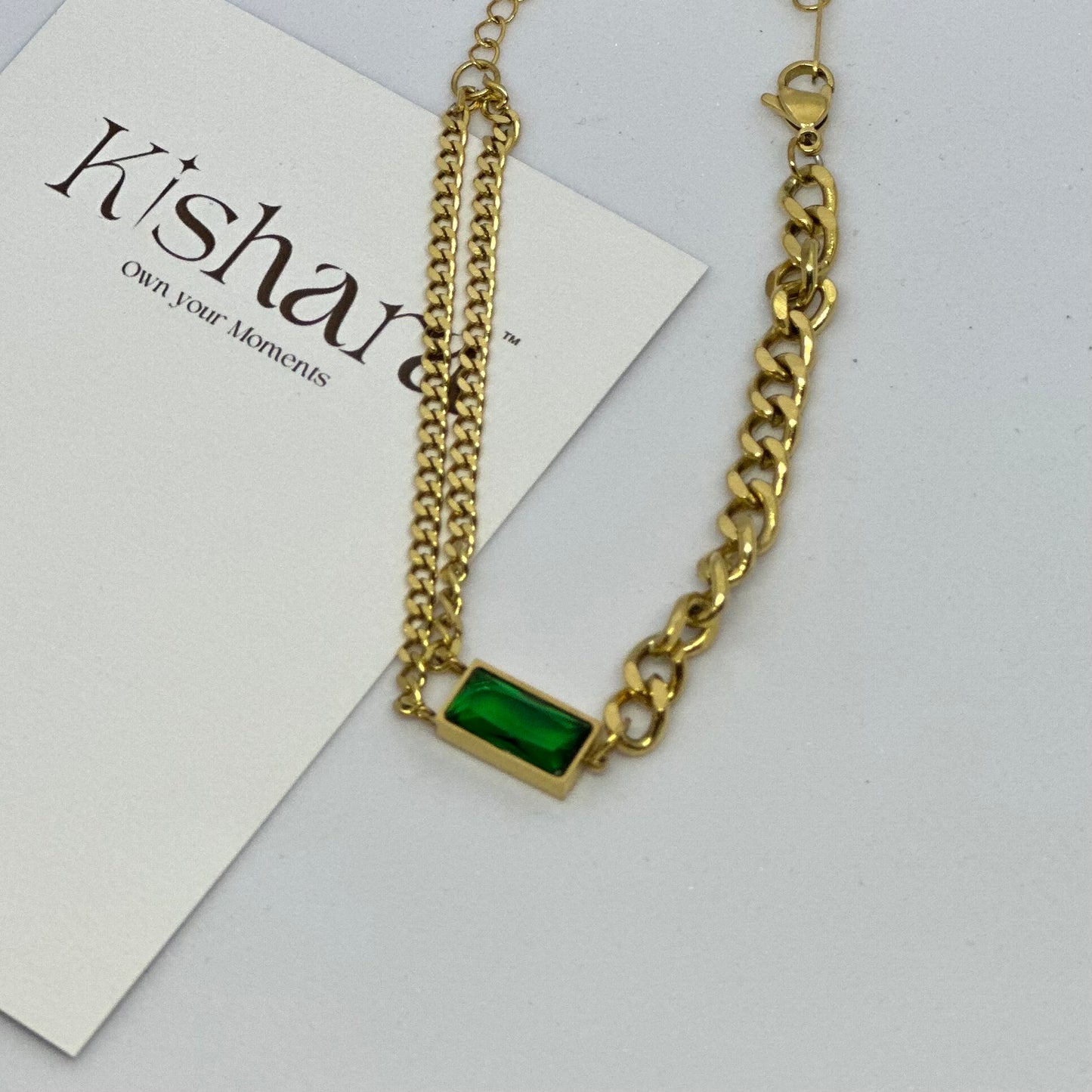 Emerald double chain bracelet