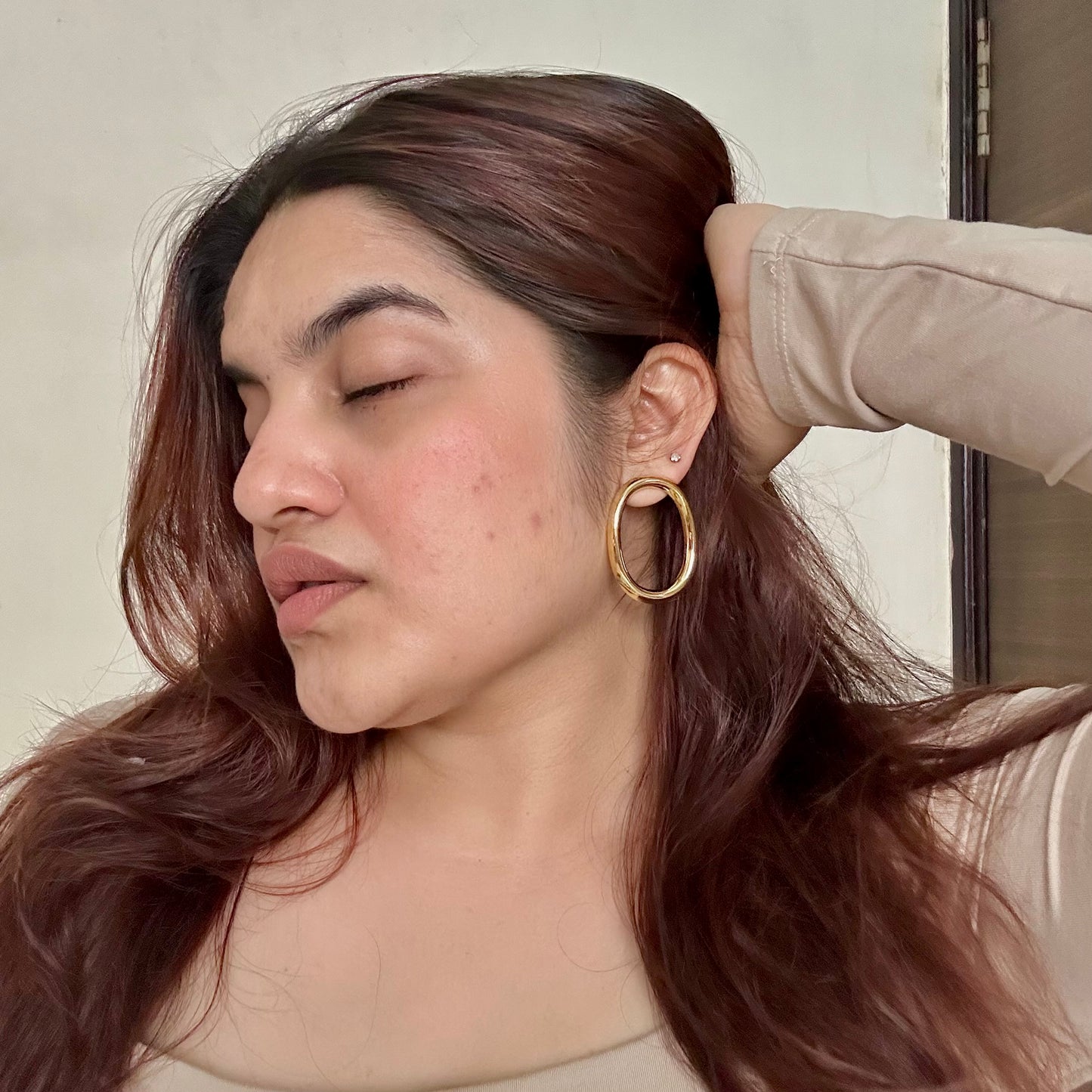 ELIN OVAL STUD EARRINGS | 18K GOLD PLATED