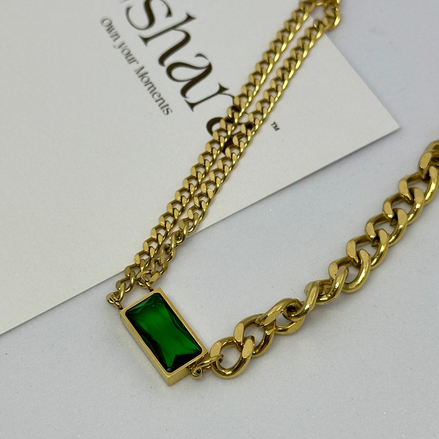 Emerald double chain bracelet