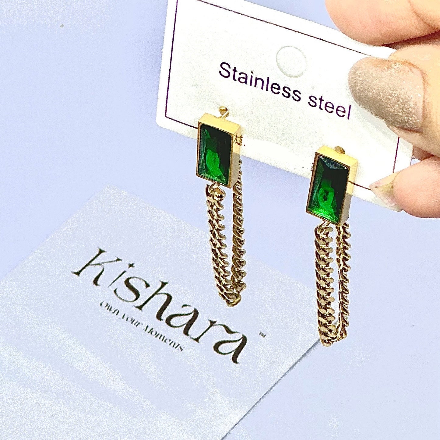 Emerald Chain Earrings