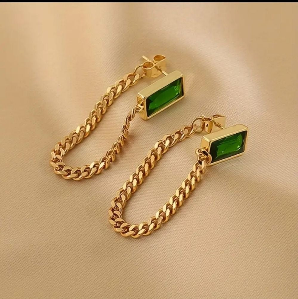 Emerald Chain Earrings