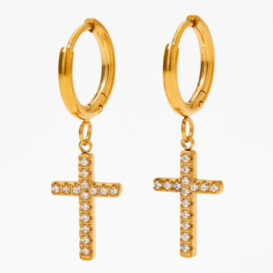 CROSS STUDDED EARRINGS | 18K GOLD PLATED