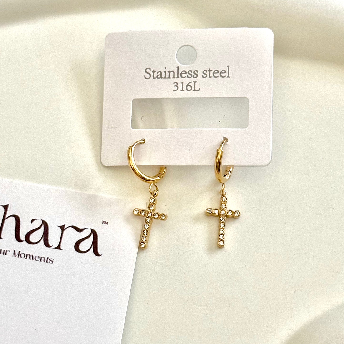 CROSS STUDDED EARRINGS | 18K GOLD PLATED