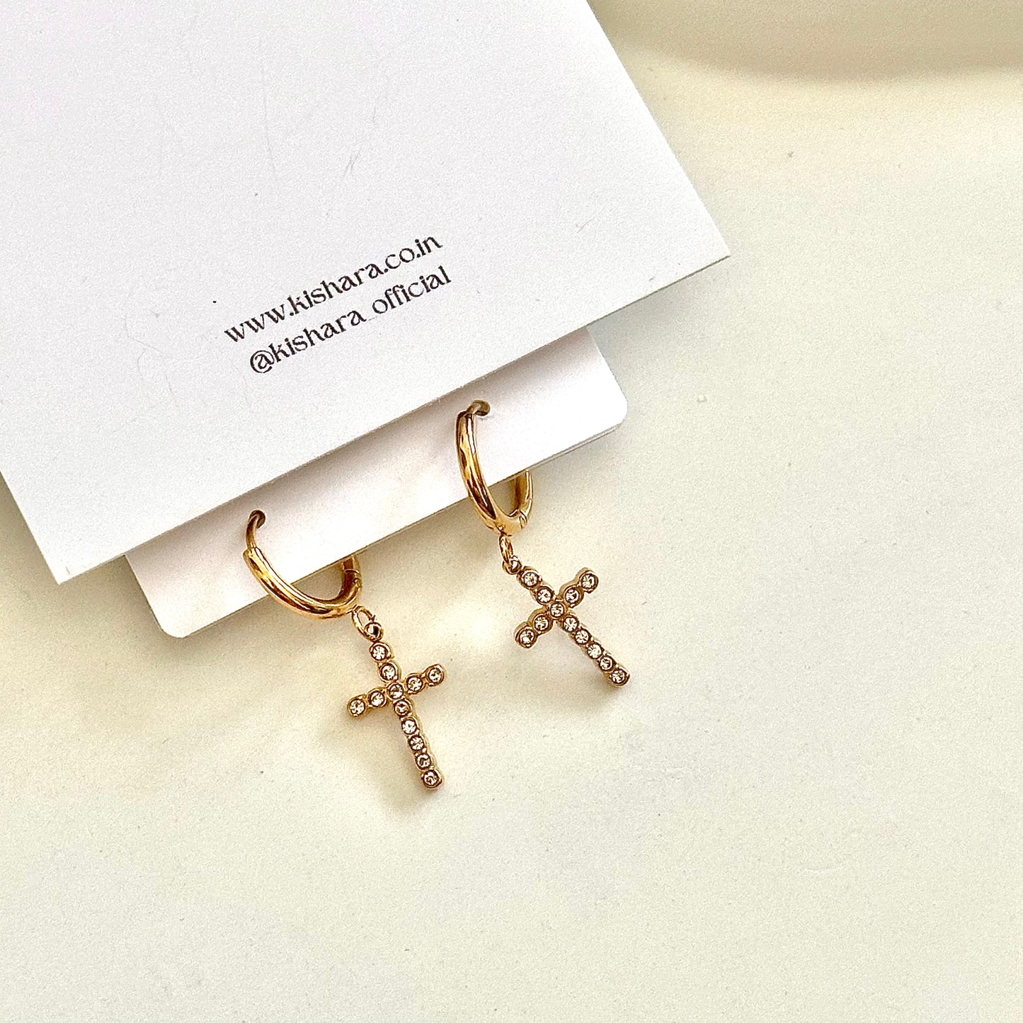 CROSS STUDDED EARRINGS | 18K GOLD PLATED
