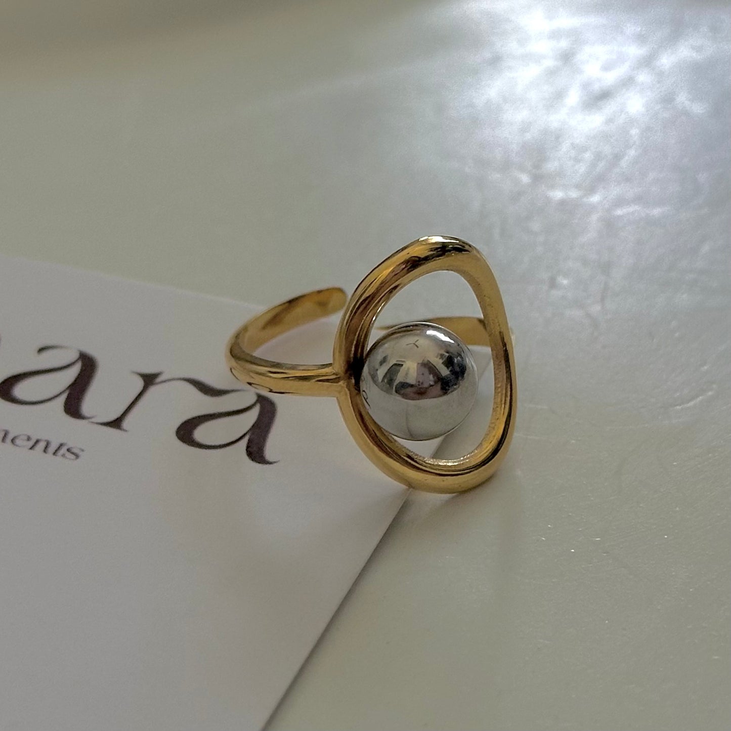 SILVER GOLD DUAL TONE ADJUSTABLE RING | 18K GOLD PLATED