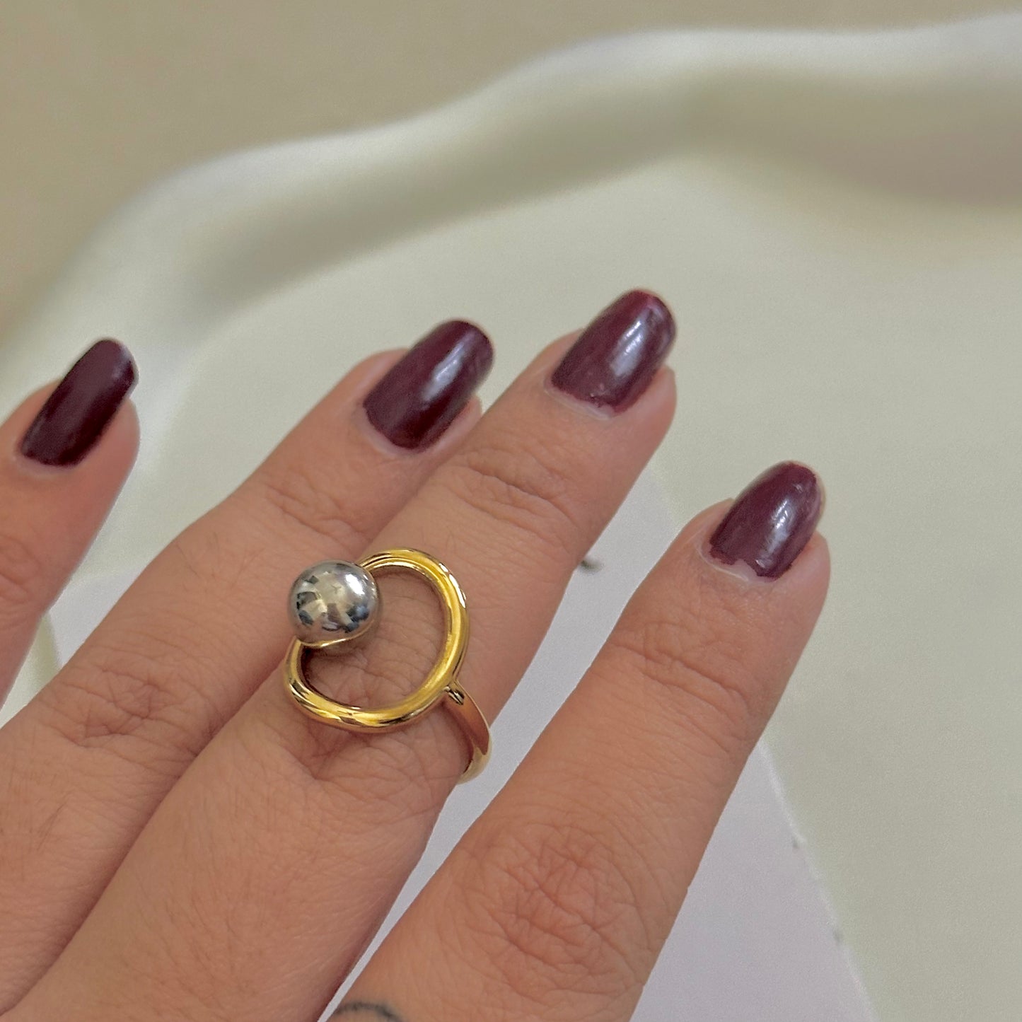SILVER GOLD DUAL TONE ADJUSTABLE RING | 18K GOLD PLATED