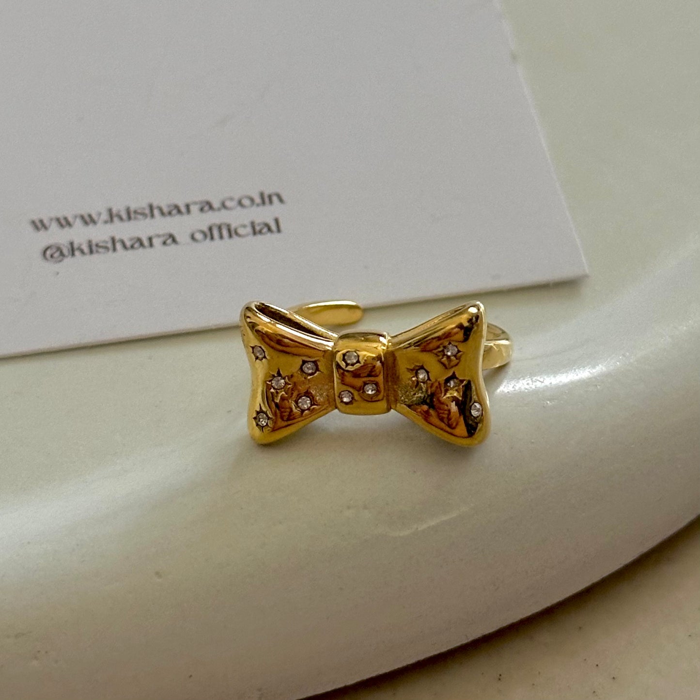 INTRICATE BOW ADJUSTABLE RING | 18K GOLD PLATED