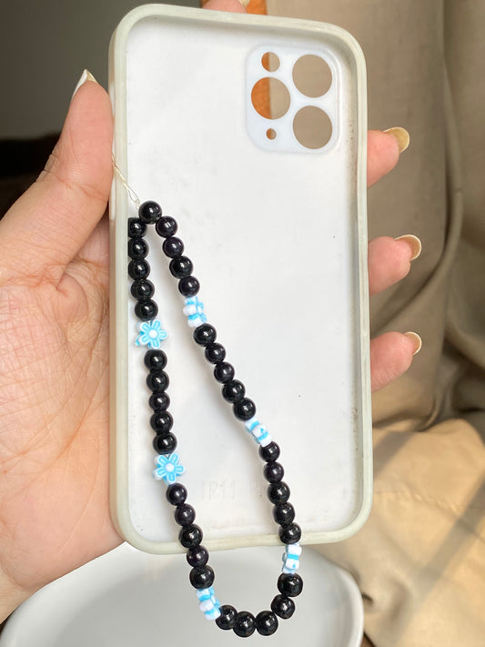 Black PhoneCharm with Blue flowers
