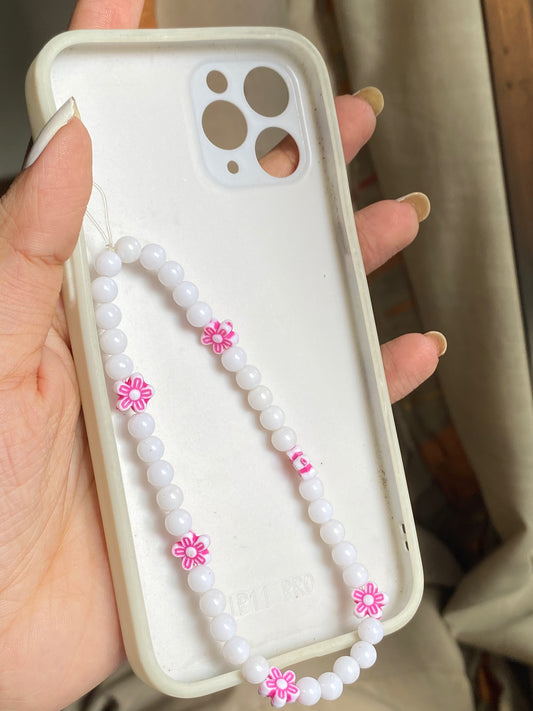 White PhoneCharm with pink flower