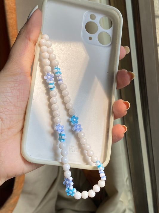 White PhoneCharm with blue flowers